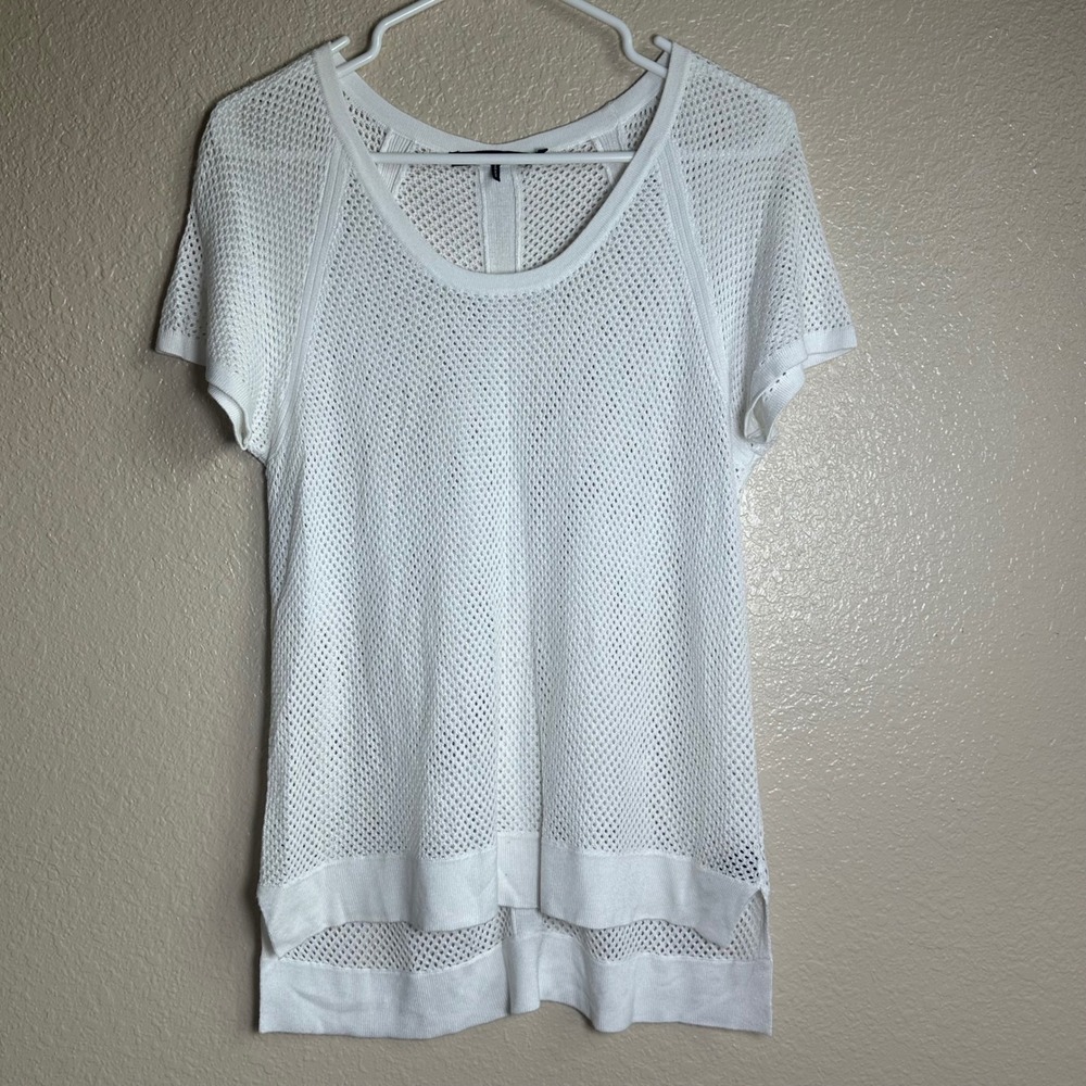 Rag & Bone JEAN White Mesh Knit Short Sleeve Viscose Top Scoop Neck Small NWOT